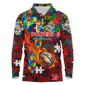 Dolphins Autism Awareness Long Sleeve Polo Shirt Puzzle Flames Rugby Ball