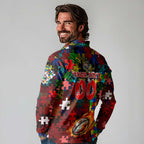 Dolphins Autism Awareness Long Sleeve Polo Shirt Puzzle Flames Rugby Ball