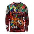 Dolphins Autism Awareness Long Sleeve Shirt Puzzle Flames Rugby Ball