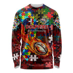 Dolphins Autism Awareness Long Sleeve Shirt Puzzle Flames Rugby Ball