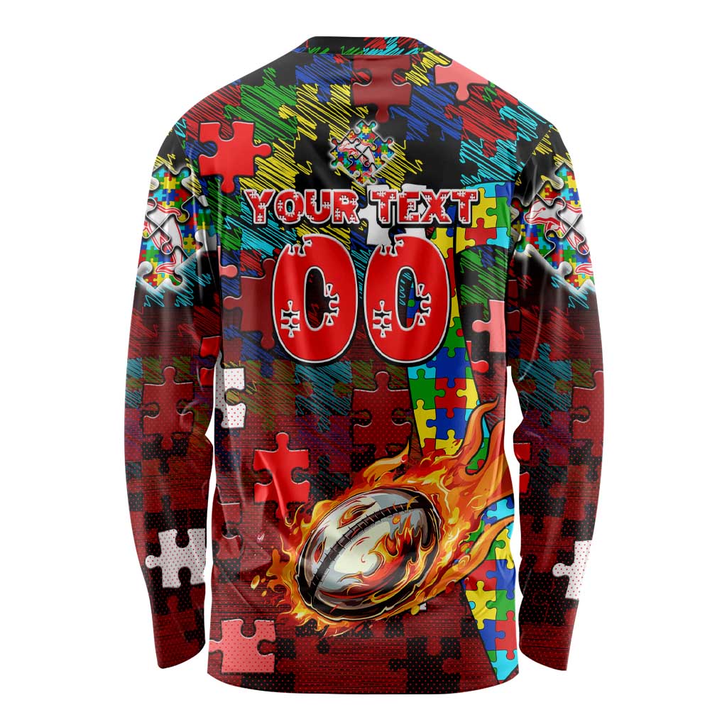 Dolphins Autism Awareness Long Sleeve Shirt Puzzle Flames Rugby Ball