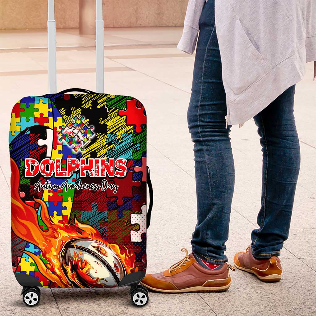 Dolphins Autism Awareness Luggage Cover Puzzle Flames Rugby Ball