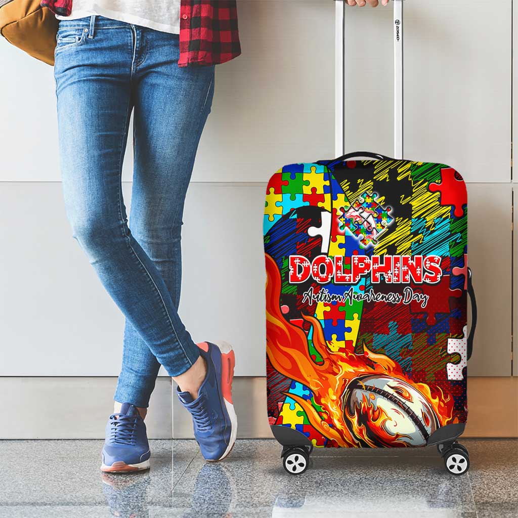 Dolphins Autism Awareness Luggage Cover Puzzle Flames Rugby Ball