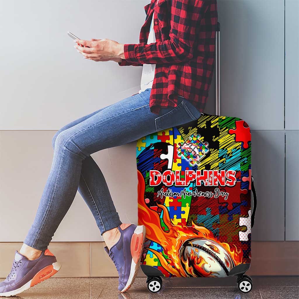 Dolphins Autism Awareness Luggage Cover Puzzle Flames Rugby Ball