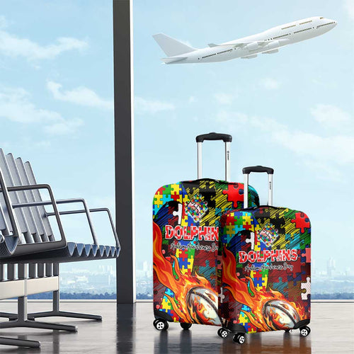 Dolphins Autism Awareness Luggage Cover Puzzle Flames Rugby Ball