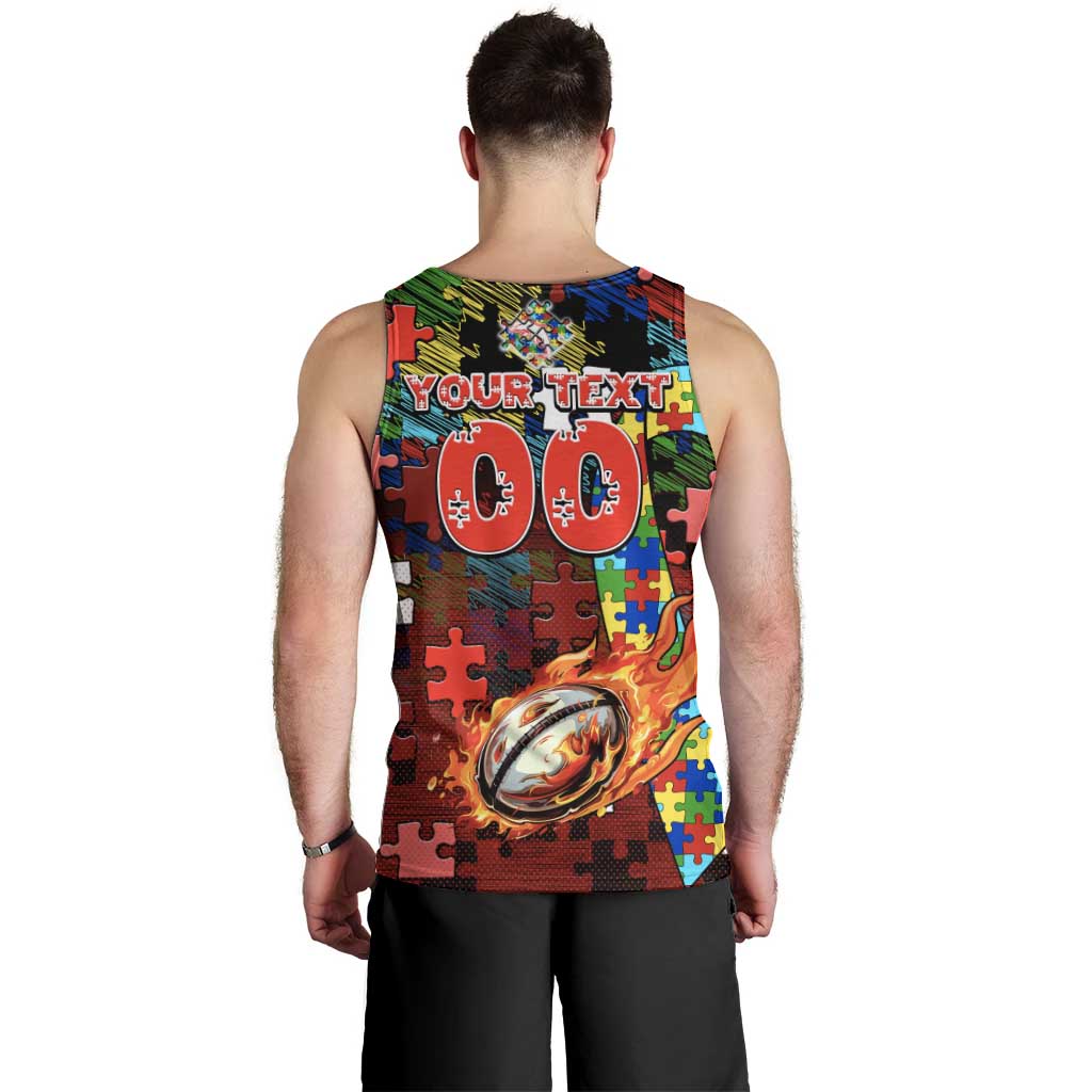 Dolphins Autism Awareness Men Tank Top Puzzle Flames Rugby Ball