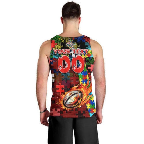 Dolphins Autism Awareness Men Tank Top Puzzle Flames Rugby Ball