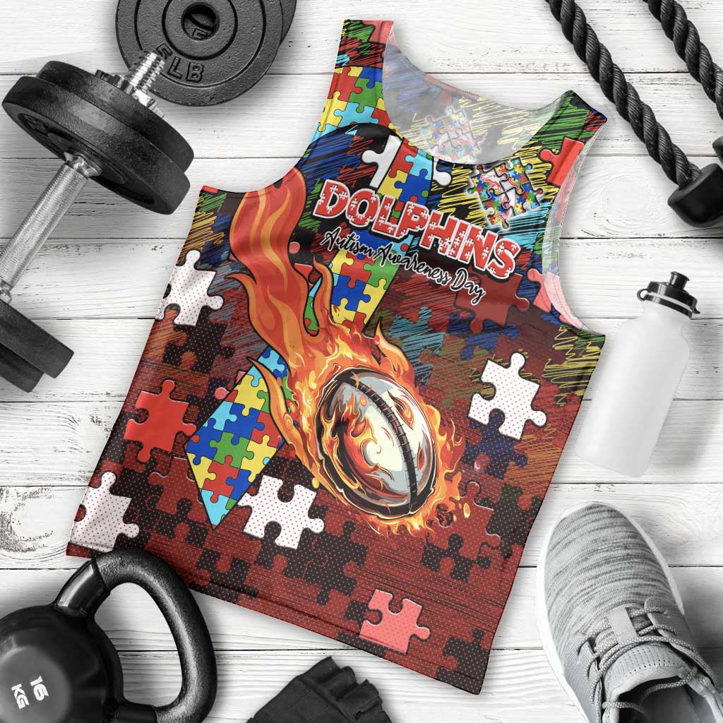 Dolphins Autism Awareness Men Tank Top Puzzle Flames Rugby Ball