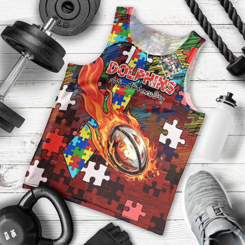 Dolphins Autism Awareness Men Tank Top Puzzle Flames Rugby Ball