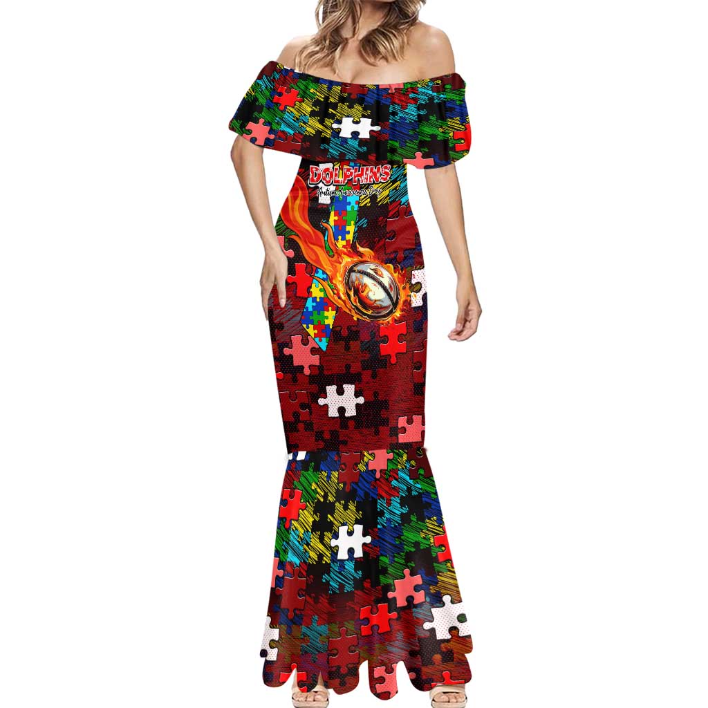 Dolphins Autism Awareness Mermaid Dress Puzzle Flames Rugby Ball