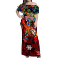 Dolphins Autism Awareness Off Shoulder Maxi Dress Puzzle Flames Rugby Ball