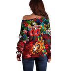 Dolphins Autism Awareness Off Shoulder Sweater Puzzle Flames Rugby Ball