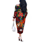 Dolphins Autism Awareness Off The Shoulder Long Sleeve Dress Puzzle Flames Rugby Ball