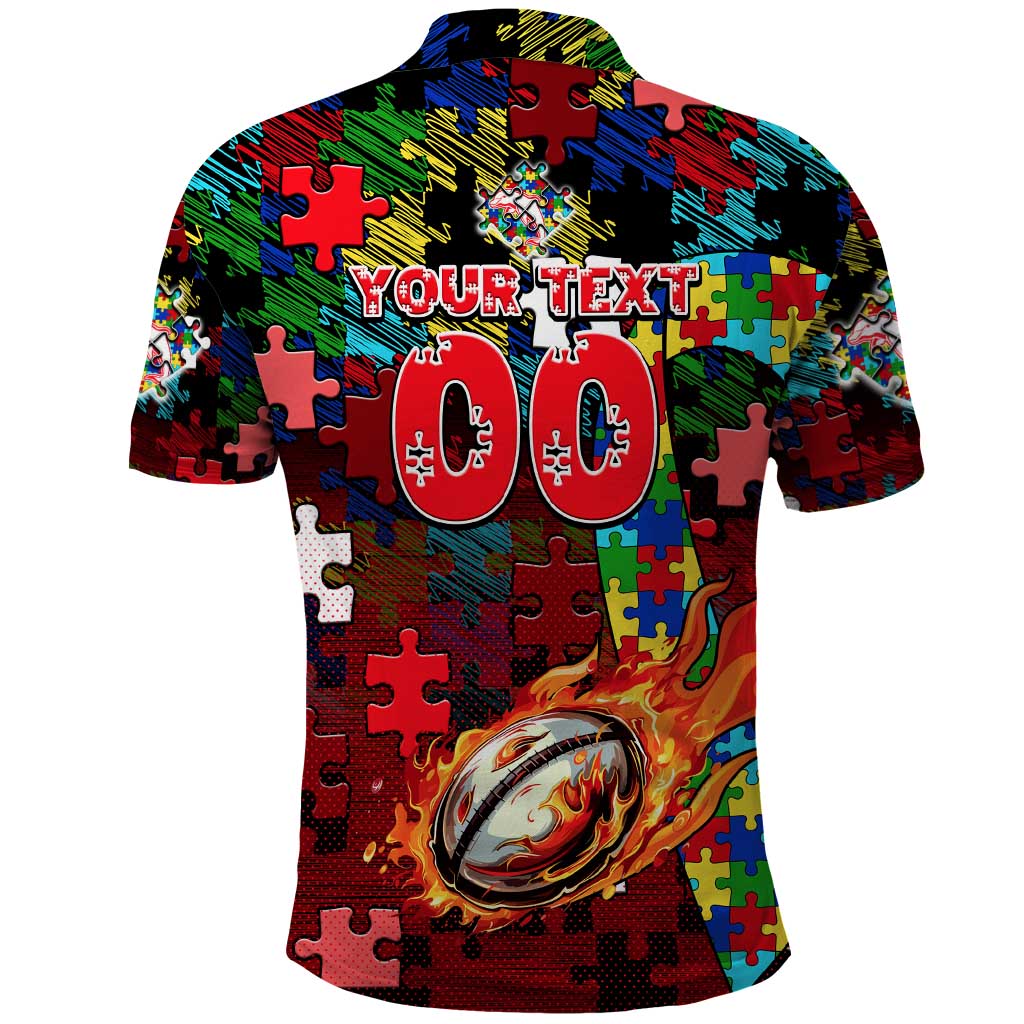 Dolphins Autism Awareness Polo Shirt Puzzle Flames Rugby Ball