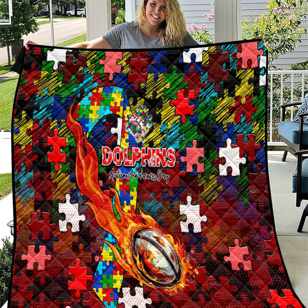 Dolphins Autism Awareness Quilt Puzzle Flames Rugby Ball