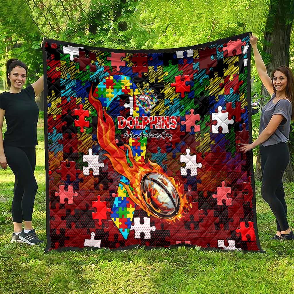 Dolphins Autism Awareness Quilt Puzzle Flames Rugby Ball