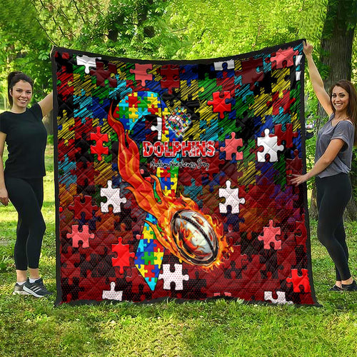 Dolphins Autism Awareness Quilt Puzzle Flames Rugby Ball