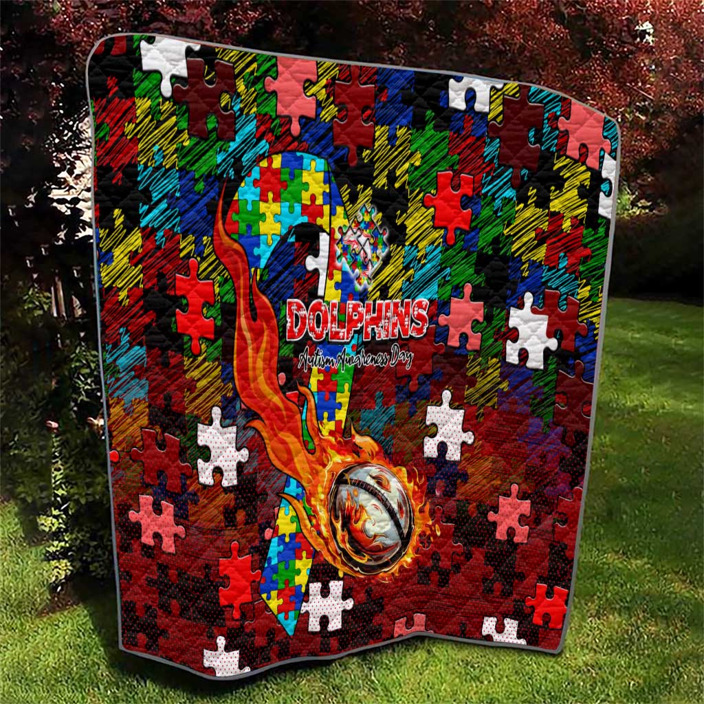 Dolphins Autism Awareness Quilt Puzzle Flames Rugby Ball