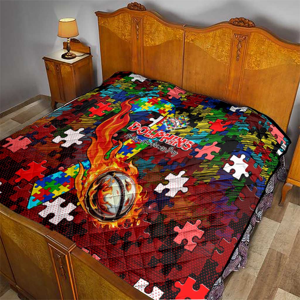 Dolphins Autism Awareness Quilt Puzzle Flames Rugby Ball