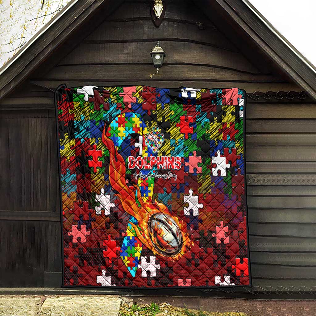 Dolphins Autism Awareness Quilt Puzzle Flames Rugby Ball