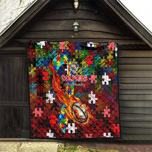 Dolphins Autism Awareness Quilt Puzzle Flames Rugby Ball