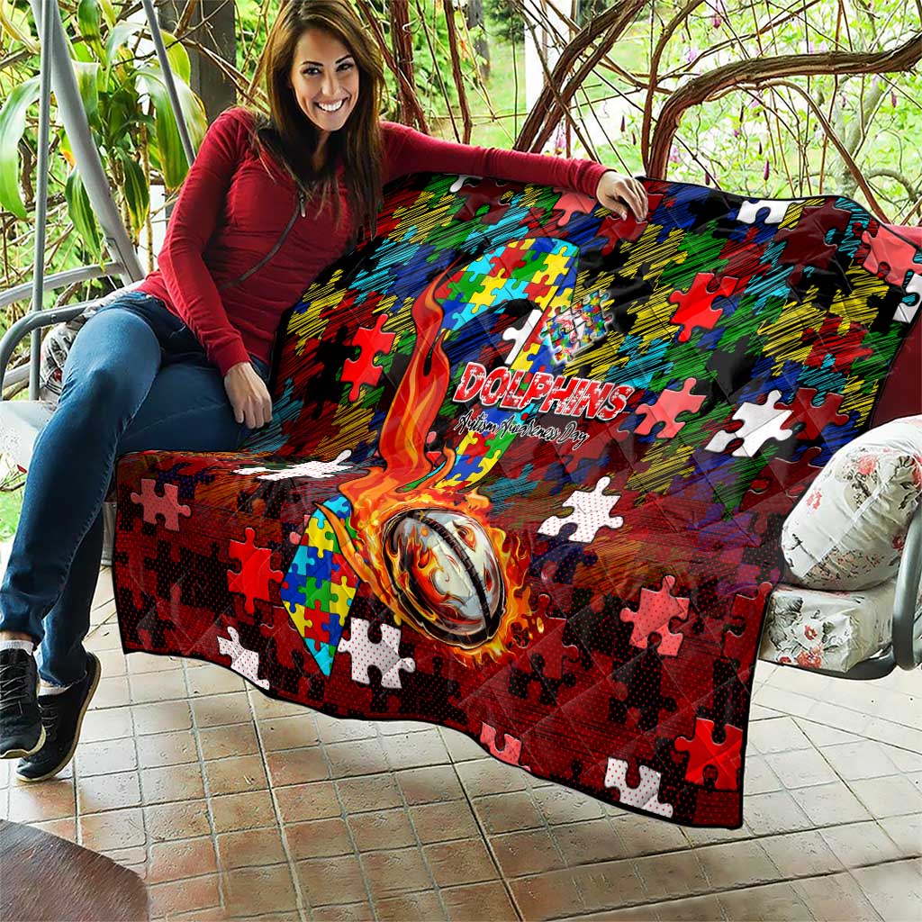 Dolphins Autism Awareness Quilt Puzzle Flames Rugby Ball