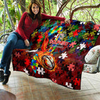 Dolphins Autism Awareness Quilt Puzzle Flames Rugby Ball