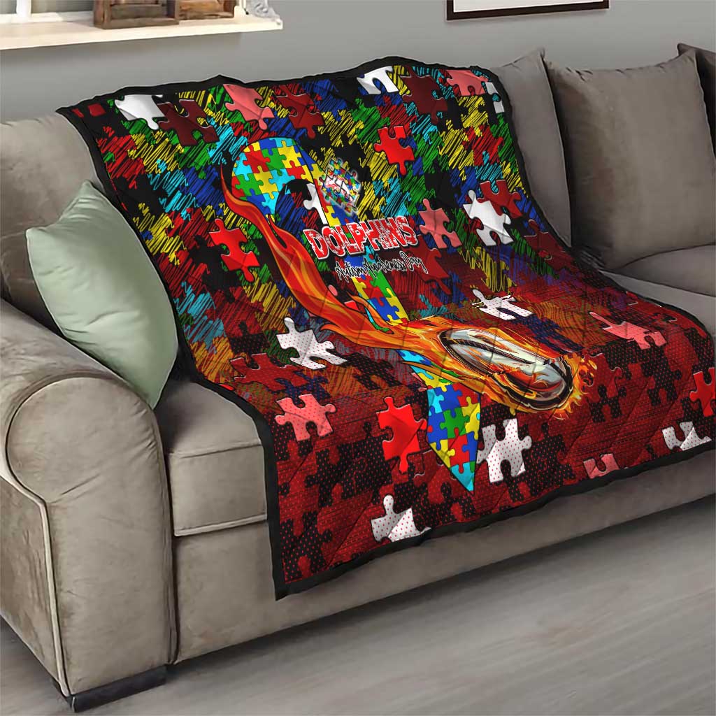 Dolphins Autism Awareness Quilt Puzzle Flames Rugby Ball