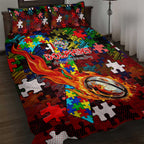 Dolphins Autism Awareness Quilt Bed Set Puzzle Flames Rugby Ball