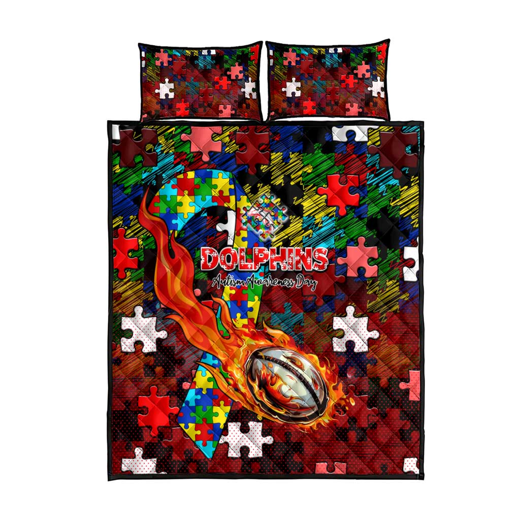 Dolphins Autism Awareness Quilt Bed Set Puzzle Flames Rugby Ball