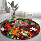 Dolphins Autism Awareness Round Carpet Puzzle Flames Rugby Ball