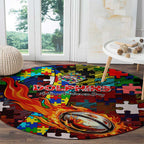 Dolphins Autism Awareness Round Carpet Puzzle Flames Rugby Ball