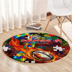Dolphins Autism Awareness Round Carpet Puzzle Flames Rugby Ball
