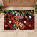 Dolphins Autism Awareness Rubber Doormat Puzzle Flames Rugby Ball