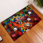 Dolphins Autism Awareness Rubber Doormat Puzzle Flames Rugby Ball