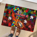 Dolphins Autism Awareness Rubber Doormat Puzzle Flames Rugby Ball