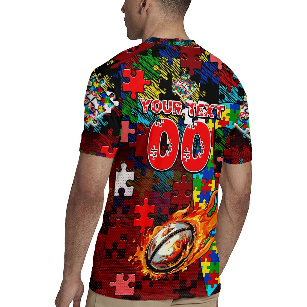 Dolphins Autism Awareness Rugby Jersey Puzzle Flames Rugby Ball