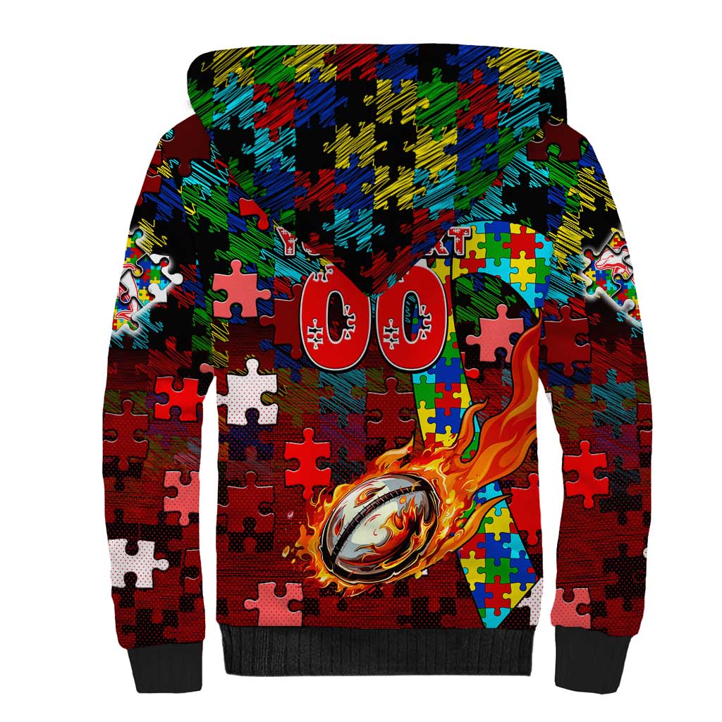 Dolphins Autism Awareness Sherpa Hoodie Puzzle Flames Rugby Ball