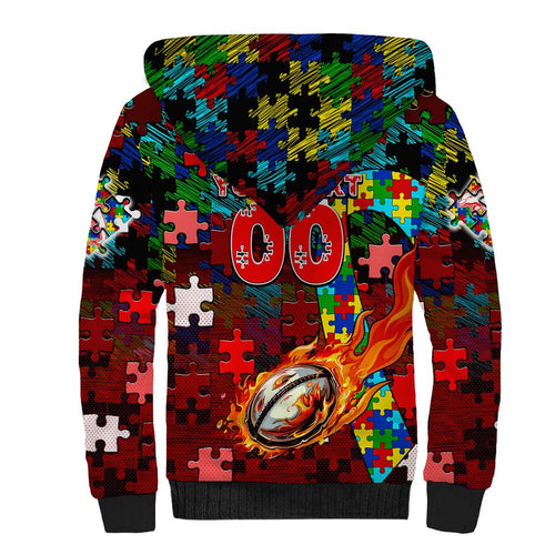 Dolphins Autism Awareness Sherpa Hoodie Puzzle Flames Rugby Ball