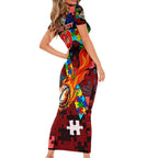 Dolphins Autism Awareness Short Sleeve Bodycon Dress Puzzle Flames Rugby Ball