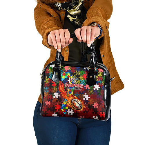 Dolphins Autism Awareness Shoulder Handbag Puzzle Flames Rugby Ball