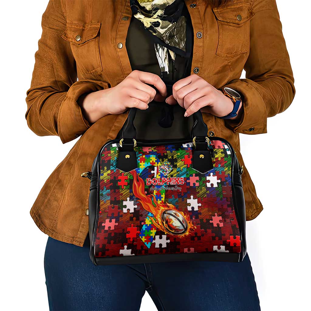 Dolphins Autism Awareness Shoulder Handbag Puzzle Flames Rugby Ball