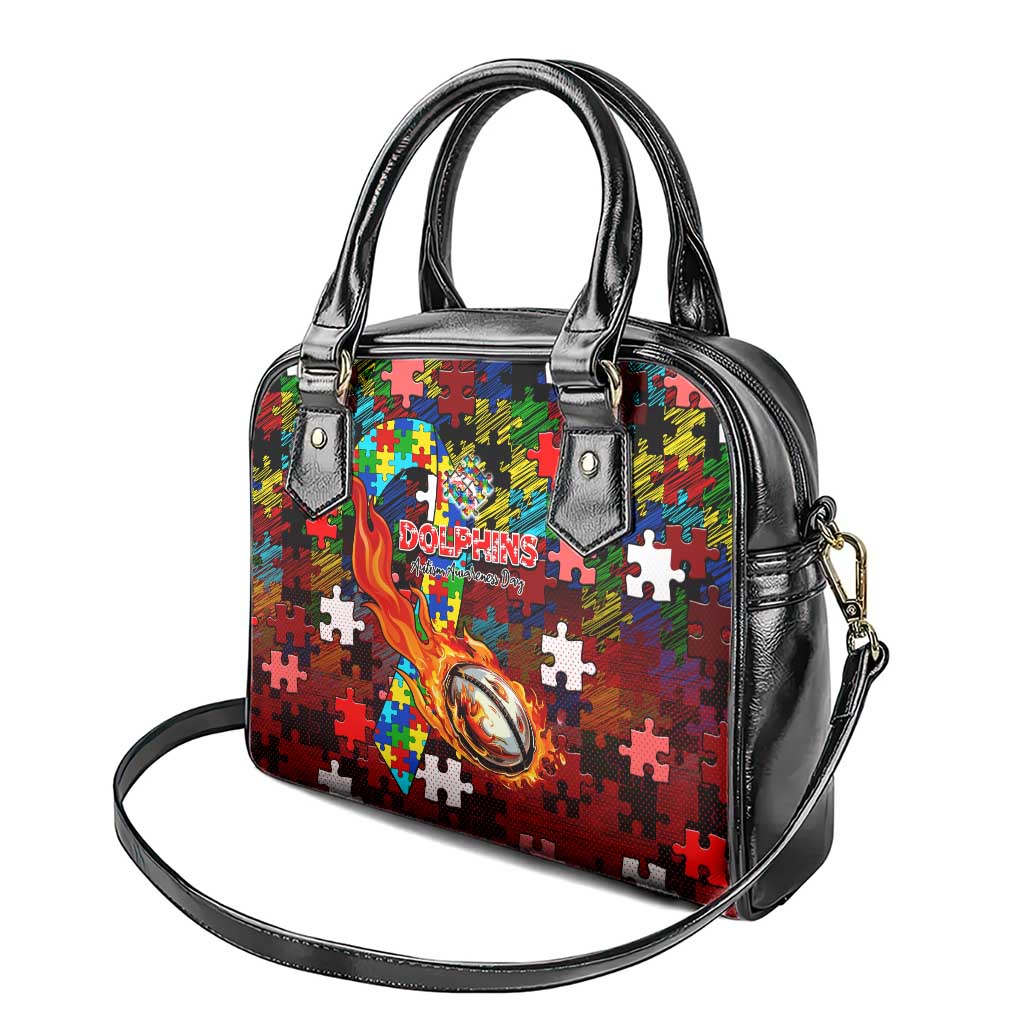 Dolphins Autism Awareness Shoulder Handbag Puzzle Flames Rugby Ball