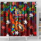 Dolphins Autism Awareness Shower Curtain Puzzle Flames Rugby Ball