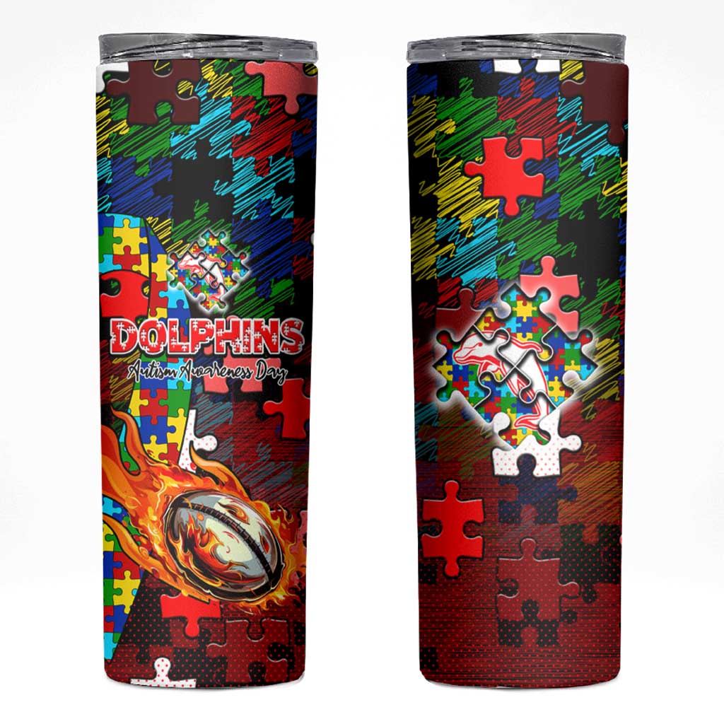 Dolphins Autism Awareness Skinny Tumbler Puzzle Flames Rugby Ball