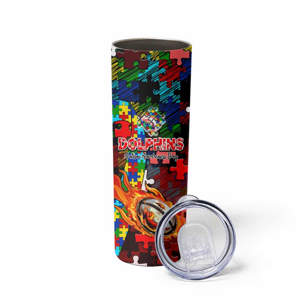 Dolphins Autism Awareness Skinny Tumbler Puzzle Flames Rugby Ball