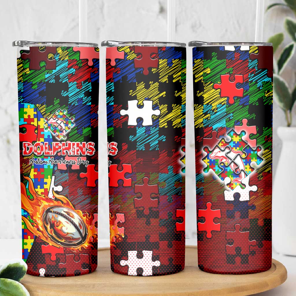 Dolphins Autism Awareness Skinny Tumbler Puzzle Flames Rugby Ball