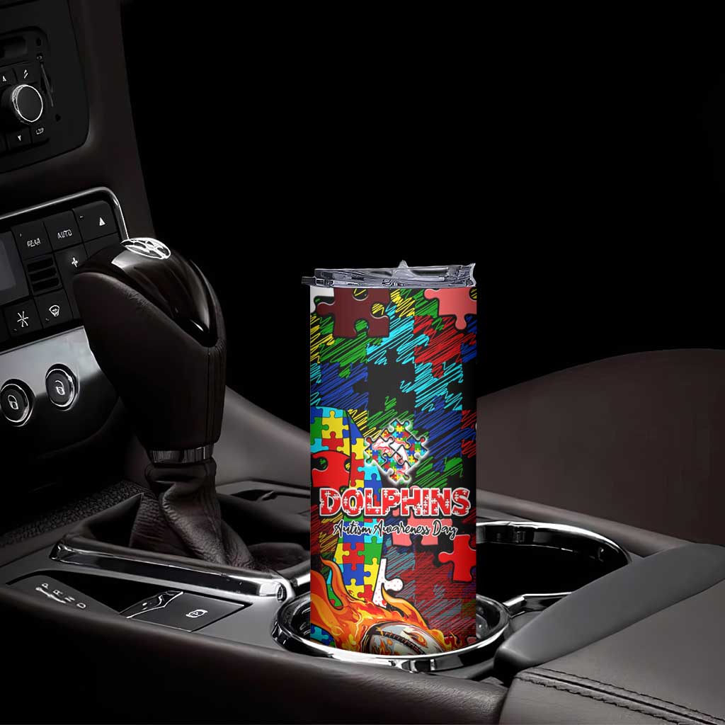 Dolphins Autism Awareness Skinny Tumbler Puzzle Flames Rugby Ball