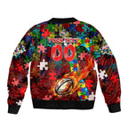 Dolphins Autism Awareness Sleeve Zip Bomber Jacket Puzzle Flames Rugby Ball