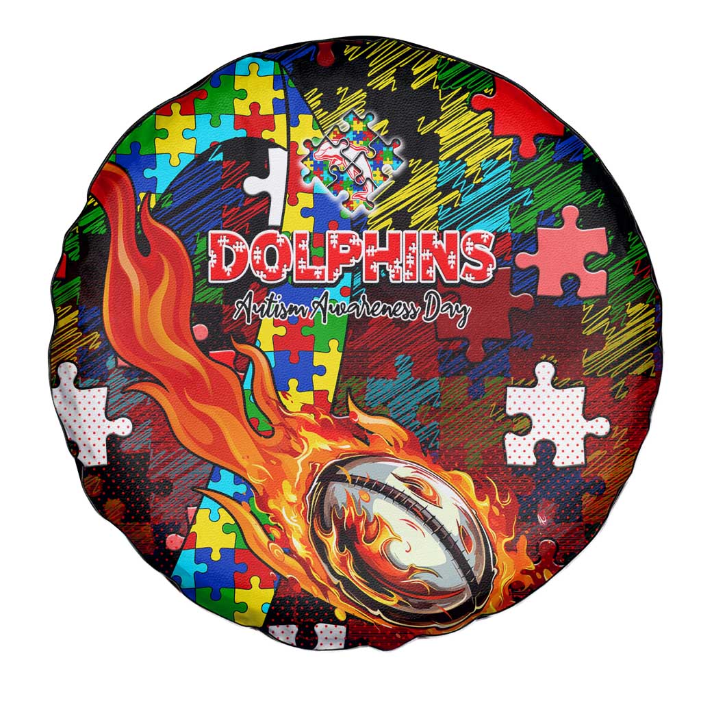 Dolphins Autism Awareness Spare Tire Cover Puzzle Flames Rugby Ball